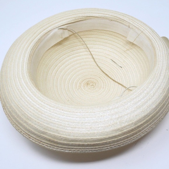 Vintage Ivory White Straw Boater Hat w Trailing Ribbons and Flowers - Hey Viv - Picture 4 of 6